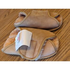 Women's Slippers Tan Suede Leather Shoe Size 9.5 Genuine Shearling Sheepskin USA